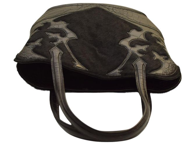 Borsa Tote Etro in Pelle Nera con Pressa Coccodrillo e Pelliccia Nero - vista 5
