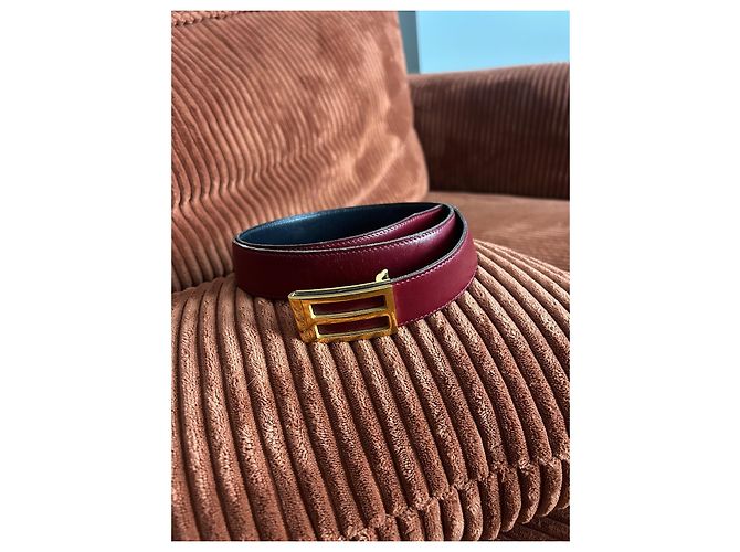 Hermès vintage two tone leather belt Red Dark red Navy blue - view 2
