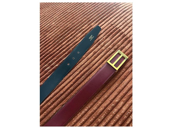 Hermès vintage two tone leather belt Red Dark red Navy blue - view 6
