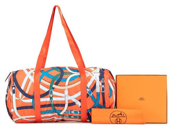 Hermès Borsa Boston in seta Hermes Airsilk Duffle 44 Arancione - vista 8