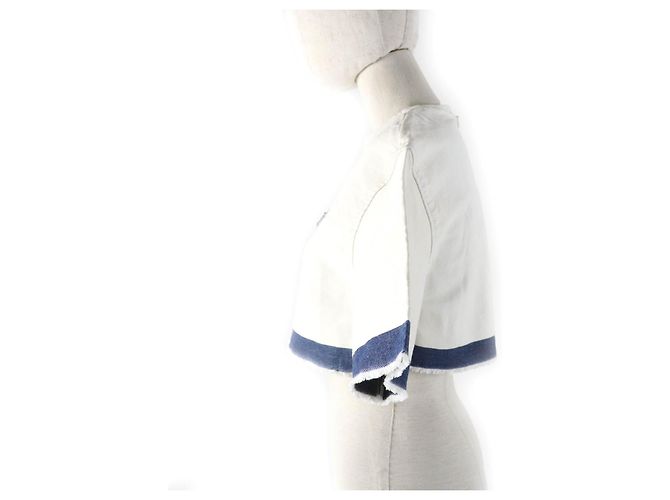 Gekürztes Denim-Top mit Prada-Logo GFT012 Weiß Blau - Ansicht 2