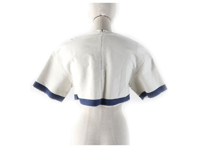 Gekürztes Denim-Top mit Prada-Logo GFT012 Weiß Blau - Ansicht 3