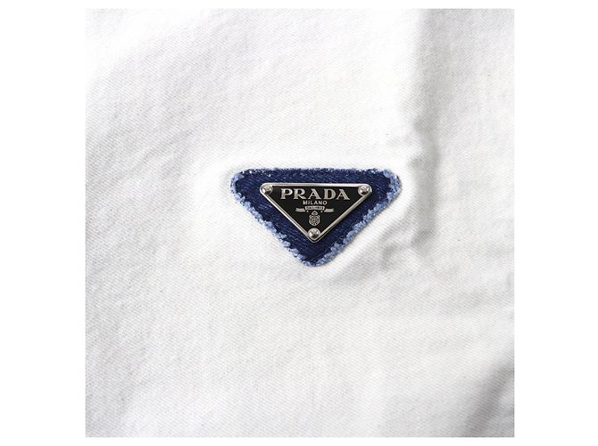 Gekürztes Denim-Top mit Prada-Logo GFT012 Weiß Blau - Ansicht 5
