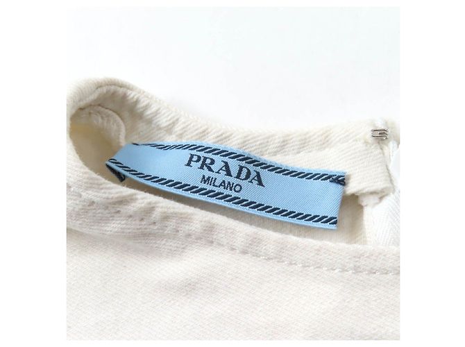 Gekürztes Denim-Top mit Prada-Logo GFT012 Weiß Blau - Ansicht 7
