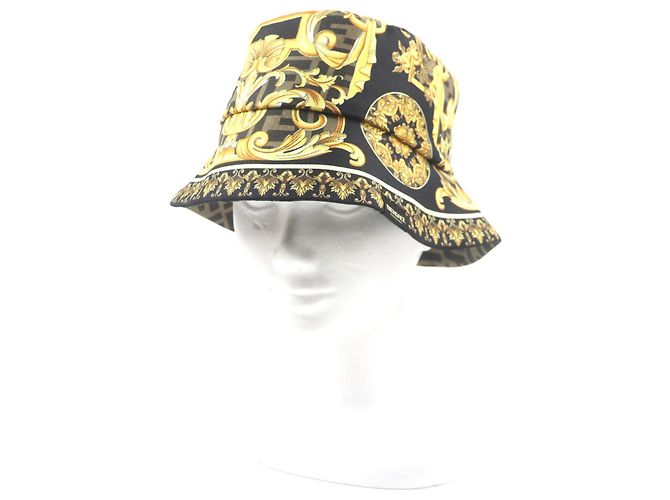 Cappello bucket reversibile in seta con logo FF di Fendi Marrone Nero Giallo - vista 2