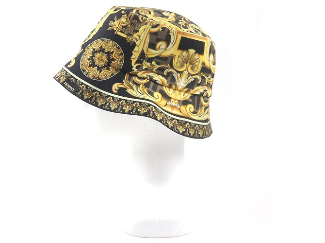 Cappello bucket reversibile in seta con logo FF di Fendi Marrone Nero Giallo - vista 3