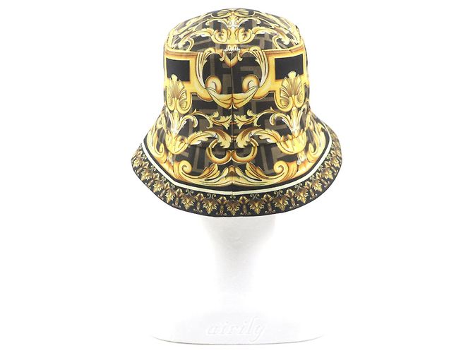 Cappello bucket reversibile in seta con logo FF di Fendi Marrone Nero Giallo - vista 4