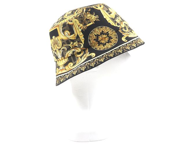 Cappello bucket reversibile in seta con logo FF di Fendi Marrone Nero Giallo - vista 5
