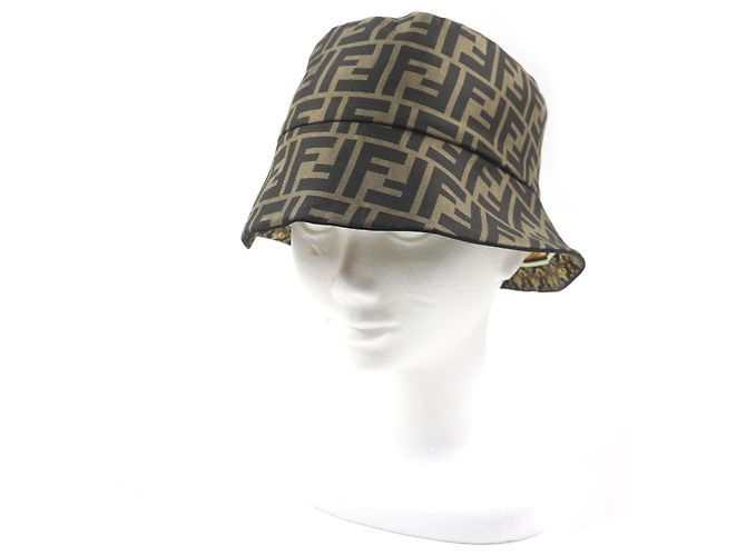 Cappello bucket reversibile in seta con logo FF di Fendi Marrone Nero Giallo - vista 6