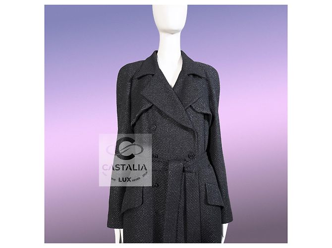 Chanel Relic schwarzer Tweed-Trench mit CC Gripoix-Buttons 38 FR - Ansicht 11