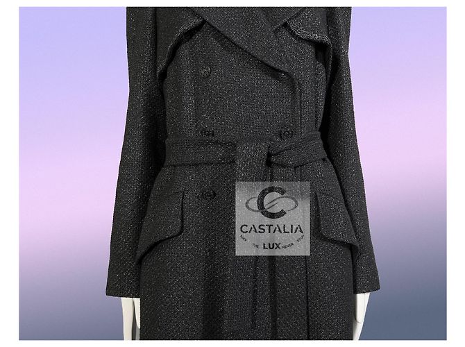 Chanel Relic schwarzer Tweed-Trench mit CC Gripoix-Buttons 38 FR - Ansicht 14