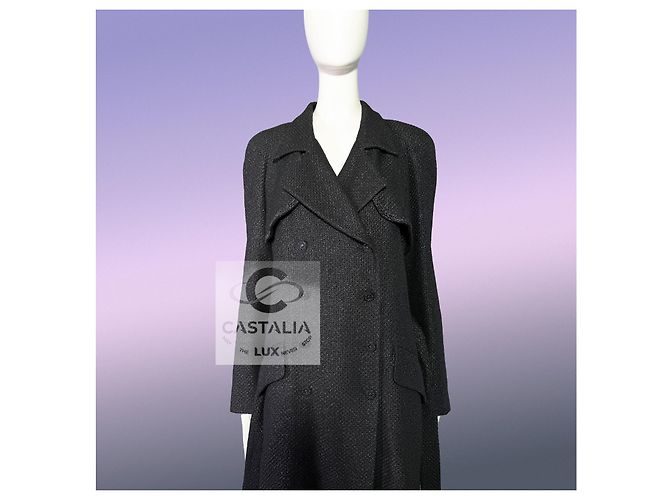 Chanel Relic schwarzer Tweed-Trench mit CC Gripoix-Buttons 38 FR - Ansicht 2