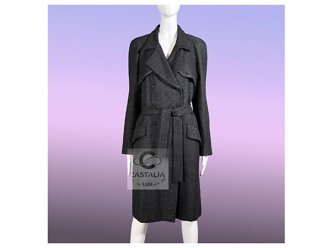 Chanel Relic schwarzer Tweed-Trench mit CC Gripoix-Buttons 38 FR - Ansicht 4