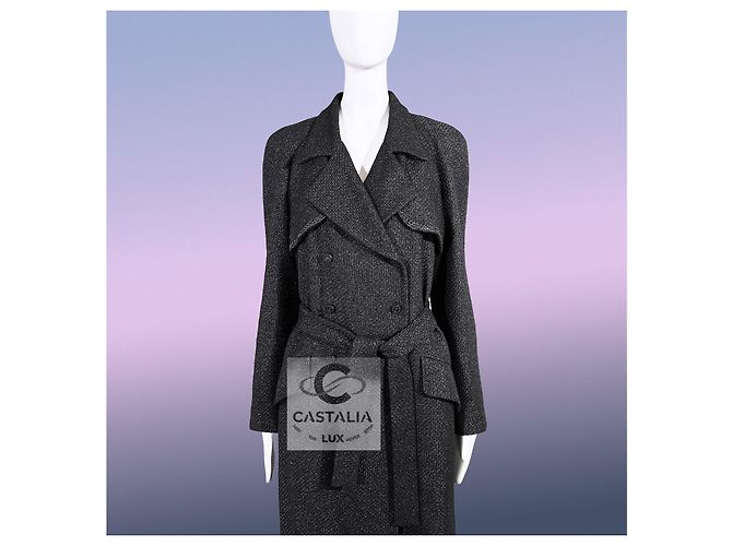 Chanel Relic schwarzer Tweed-Trench mit CC Gripoix-Buttons 38 FR - Ansicht 5