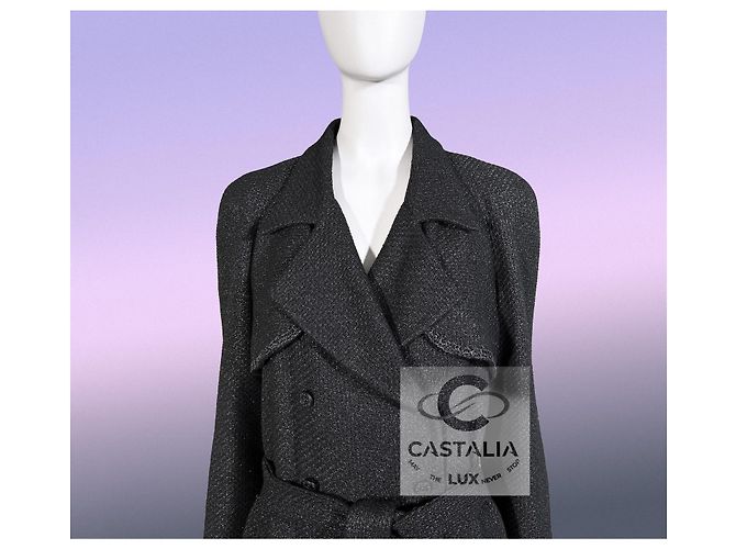 Chanel Relic schwarzer Tweed-Trench mit CC Gripoix-Buttons 38 FR - Ansicht 6