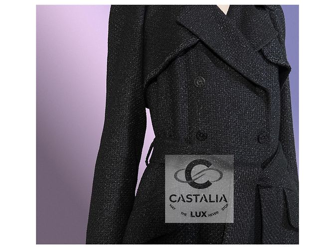 Chanel Relic schwarzer Tweed-Trench mit CC Gripoix-Buttons 38 FR - Ansicht 7