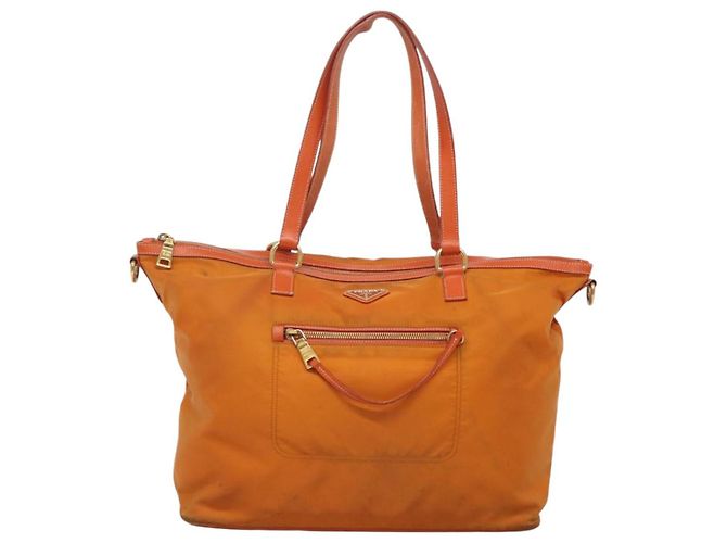 Borsa Tote PRADA Nylon 2way Arancione Oro Auth ep9199 D'oro - vista 13