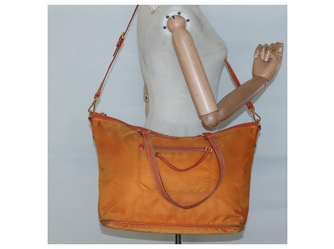 Borsa Tote PRADA Nylon 2way Arancione Oro Auth ep9199 D'oro - vista 25