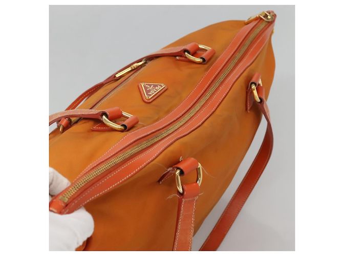 Borsa Tote PRADA Nylon 2way Arancione Oro Auth ep9199 D'oro - vista 6