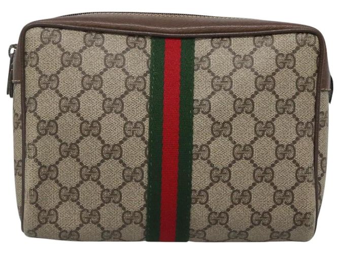 GUCCI GG Supreme Web Sherry Line Clutch Bag PVC Beige 32 014 3553 Auth hk2851 - vista 2