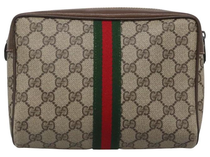 GUCCI GG Supreme Web Sherry Line Clutch Bag PVC Beige 32 014 3553 Auth hk2851 - vista 3