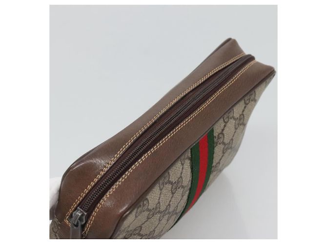 GUCCI GG Supreme Web Sherry Line Clutch Bag PVC Beige 32 014 3553 Auth hk2851 - vista 6