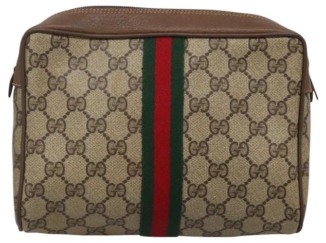 GUCCI GG Supreme Web Sherry Line Clutch Bag PVC Beige 89 01 012 Auth BA3229 - vista 3