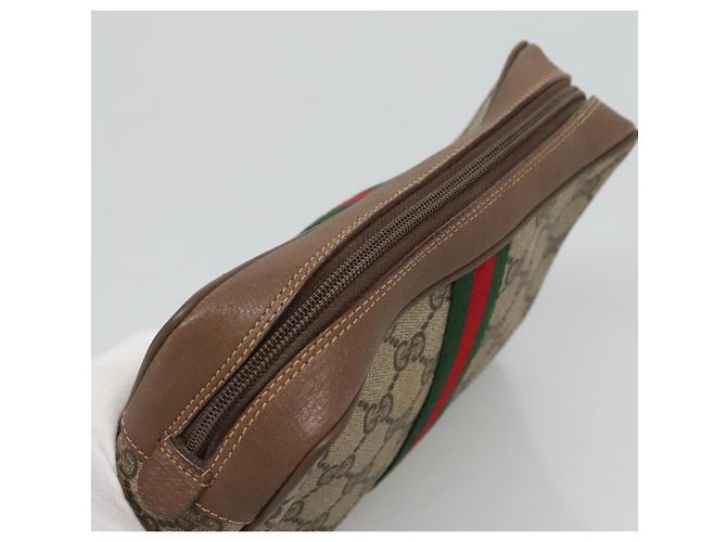 GUCCI GG Supreme Web Sherry Line Clutch Bag PVC Beige 89 01 012 Auth BA3229 - vista 6
