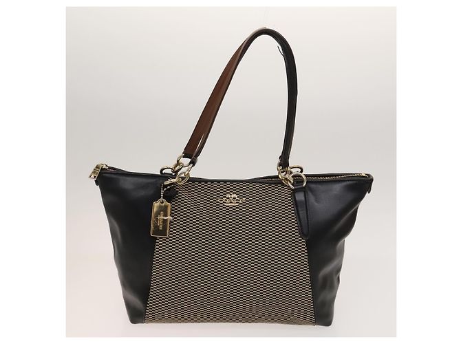 Borsa a Spalla Coach in Pelle Tela 5 Set Nero Beige Marrone Auth bs26440 - vista 18