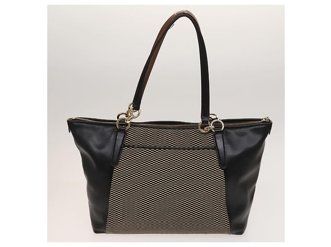 Borsa a Spalla Coach in Pelle Tela 5 Set Nero Beige Marrone Auth bs26440 - vista 19