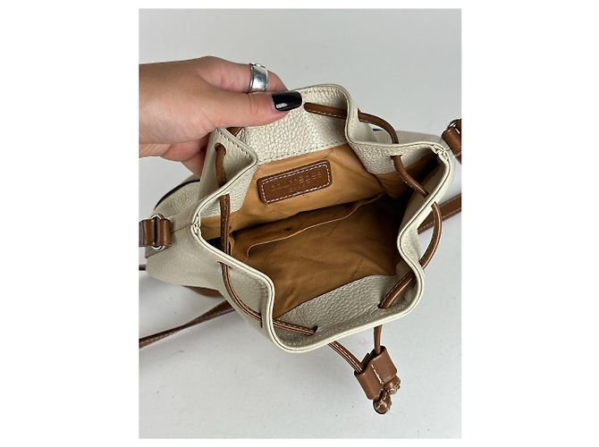 Vintage Courreges Leder Eimer Tasche weiß braun - Ansicht 3