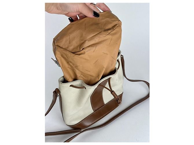 Vintage Courreges Leder Eimer Tasche weiß braun - Ansicht 4