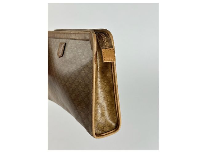 Céline Clutch Vintage Celine Paris Triomphe Monogram Beige Marrone D'oro - vista 5