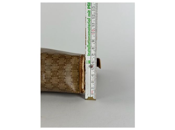 Céline Clutch Vintage Celine Paris Triomphe Monogram Beige Marrone D'oro - vista 6