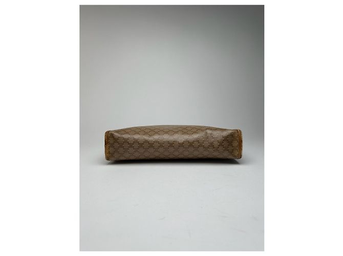 Céline Clutch Vintage Celine Paris Triomphe Monogram Beige Marrone D'oro - vista 7