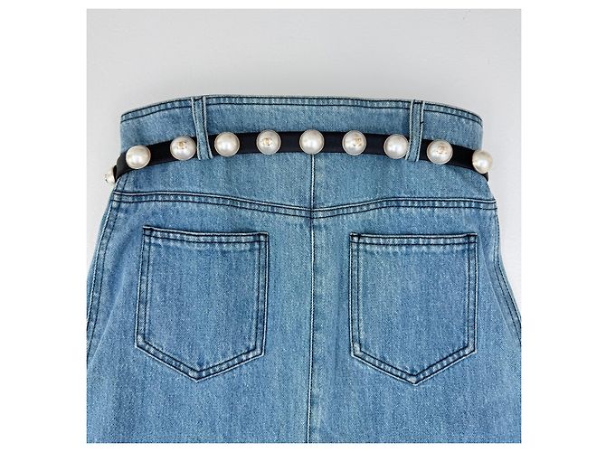 Vestido Chanel em denim azul sem alças com pérolas - vista 4