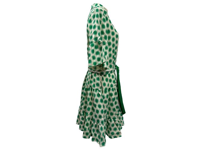 Abito mini camicia stampato Beata arricciato in cotone verde di Diane von Furstenberg - vista 2