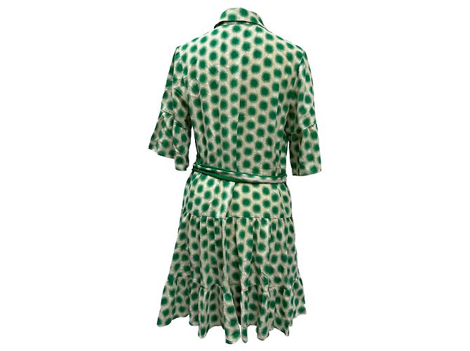 Abito mini camicia stampato Beata arricciato in cotone verde di Diane von Furstenberg - vista 3