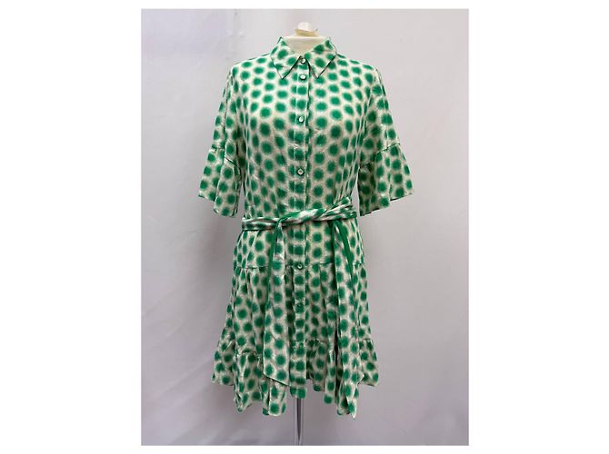 Abito mini camicia stampato Beata arricciato in cotone verde di Diane von Furstenberg - vista 5