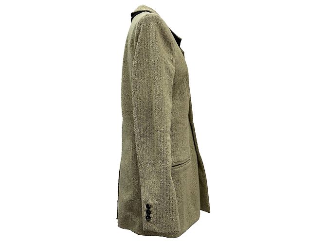 Blazer de poliéster beige con patrón de espiga de Bottega Veneta de un solo botón - vista 2