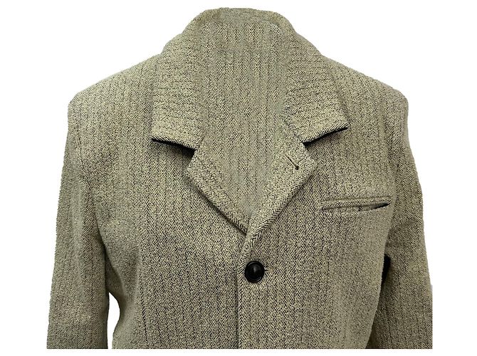 Blazer de poliéster beige con patrón de espiga de Bottega Veneta de un solo botón - vista 3