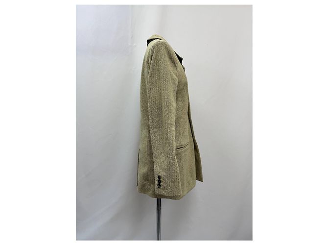 Blazer de poliéster beige con patrón de espiga de Bottega Veneta de un solo botón - vista 6