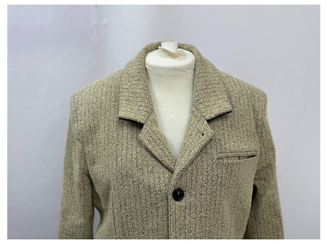 Blazer de poliéster beige con patrón de espiga de Bottega Veneta de un solo botón - vista 7