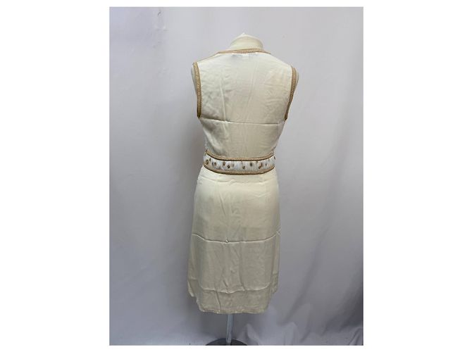 Diane von Furstenberg V-Ausschnitt knielanges Kleid aus cremefarbenem Polyester Weiß Roh - Ansicht 10