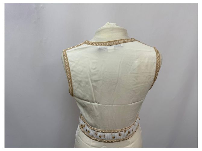 Diane von Furstenberg V-Ausschnitt knielanges Kleid aus cremefarbenem Polyester Weiß Roh - Ansicht 11