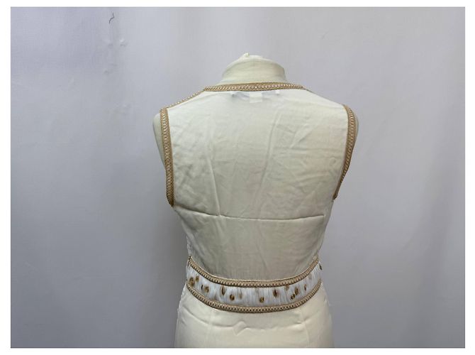 Diane von Furstenberg V-Ausschnitt knielanges Kleid aus cremefarbenem Polyester Weiß Roh - Ansicht 12