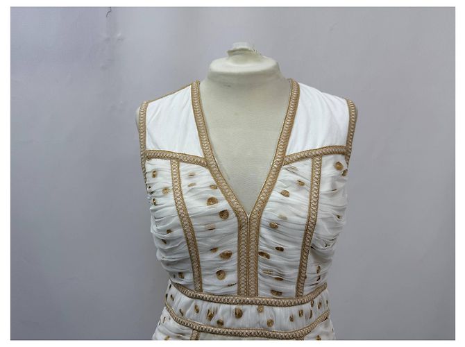 Diane von Furstenberg V-Ausschnitt knielanges Kleid aus cremefarbenem Polyester Weiß Roh - Ansicht 13