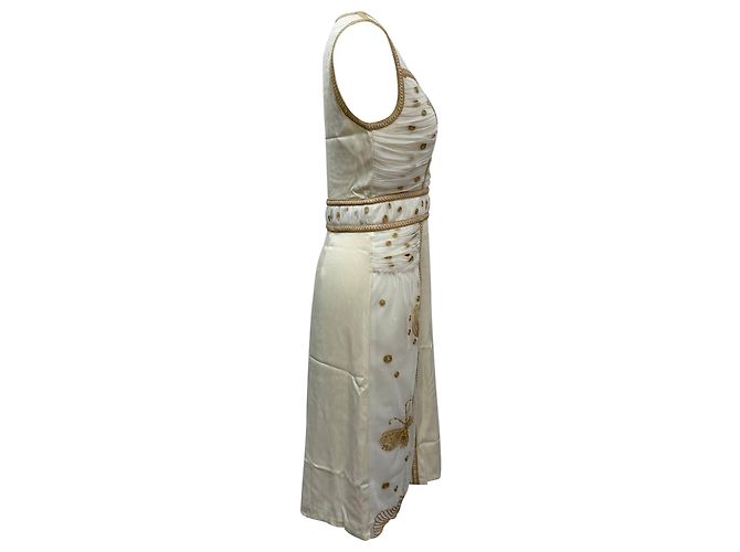 Diane von Furstenberg V-Ausschnitt knielanges Kleid aus cremefarbenem Polyester Weiß Roh - Ansicht 2