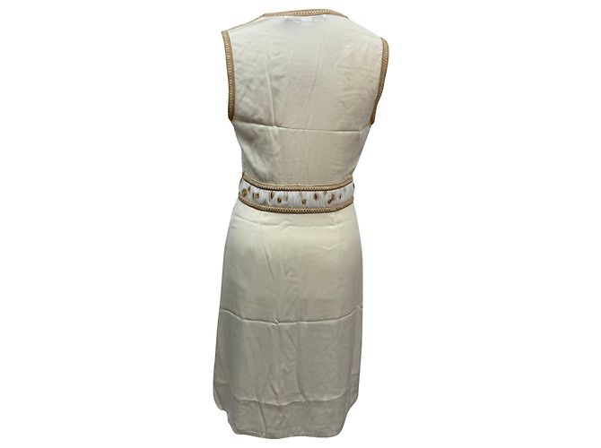 Diane von Furstenberg V-Ausschnitt knielanges Kleid aus cremefarbenem Polyester Weiß Roh - Ansicht 3