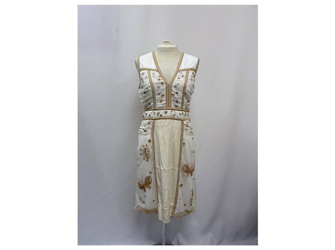 Diane von Furstenberg V-Ausschnitt knielanges Kleid aus cremefarbenem Polyester Weiß Roh - Ansicht 8
